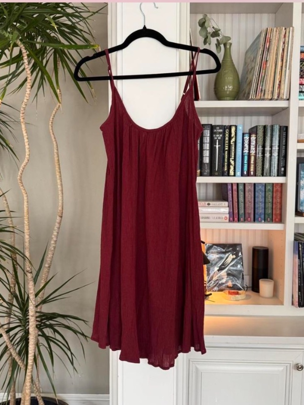 Anthropologie burgundy Deep Wine Crinkled Slip Dress, size S